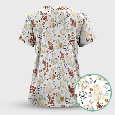 Cute Halloween Nurse Scrub Boo Boo Crew - Funny Ghost Medical Top for Women - Gift for RN LPN CNA