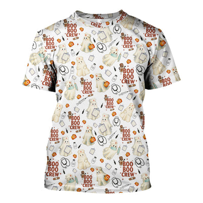 Cute Halloween Nurse Scrub Boo Boo Crew - Funny Ghost Medical Top for Women - Gift for RN LPN CNA