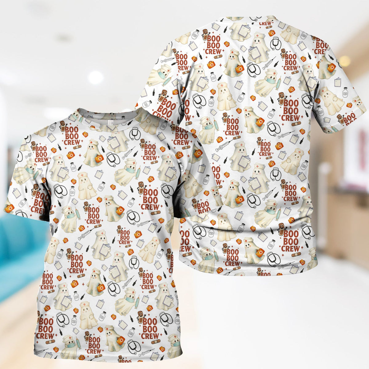 Cute Halloween Nurse Scrub Boo Boo Crew - Funny Ghost Medical Top for Women - Gift for RN LPN CNA