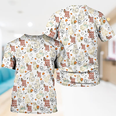 Cute Halloween Nurse Scrub Boo Boo Crew - Funny Ghost Medical Top for Women - Gift for RN LPN CNA