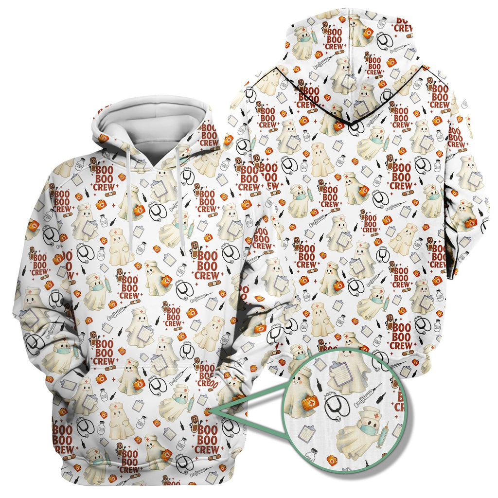 Cute Halloween Nurse Scrub Boo Boo Crew - Funny Ghost Medical Top for Women - Gift for RN LPN CNA