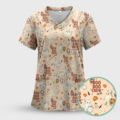 Cute Halloween Nurse Scrub Boo Boo Crew - Funny Ghost Medical Top for Women - Gift for RN LPN CNA