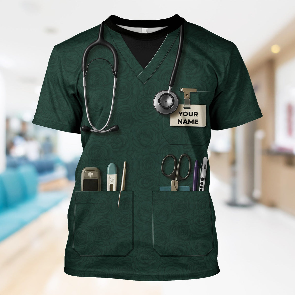 Personalized Nurse Utility Shirt with Tools - Custom Green Scrubs Gift for RN, CNA, LPN, Nursing Student - Funny Medical Uniform T-Shirt for Women and Men