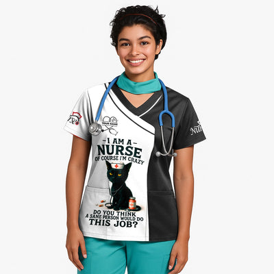 Personalized Funny Nurse Scrubs for Women - Custom Name RN CNA LPN Uniform Top - Cute Nursing Workwear Gift Idea for Her With Humor Style and Comfortable Fit