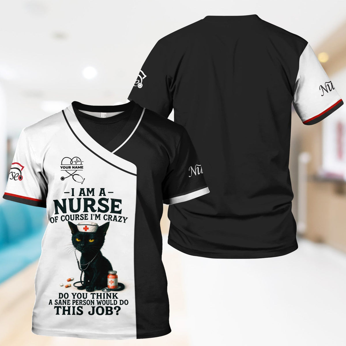 Personalized Funny Nurse Scrubs for Women - Custom Name RN CNA LPN Uniform Top - Cute Nursing Workwear Gift Idea for Her With Humor Style and Comfortable Fit