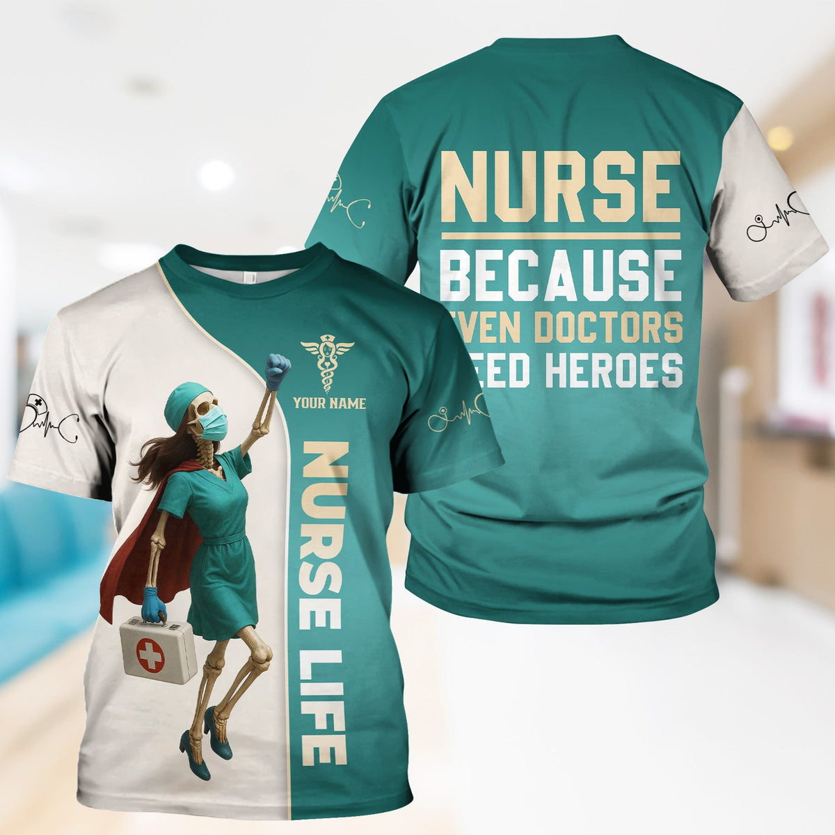 Superhero Nurse Shirt - Custom Skeleton Nurse Life Tee with Cape & Quote - Bold Gift for RN, LPN, CNA