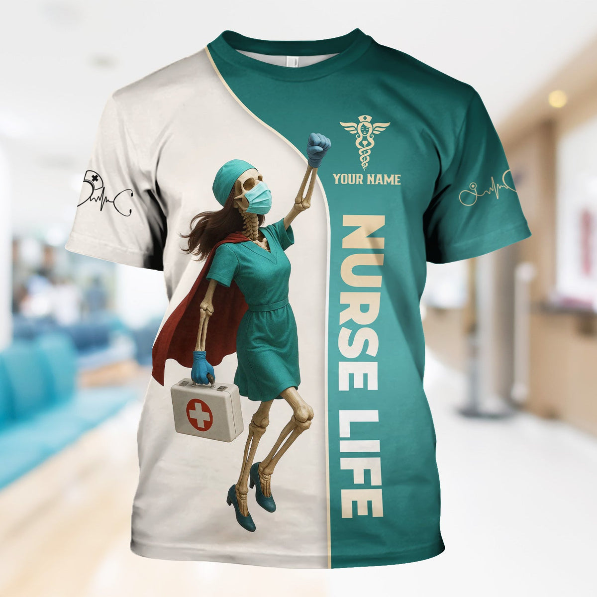 Superhero Nurse Shirt - Custom Skeleton Nurse Life Tee with Cape & Quote - Bold Gift for RN, LPN, CNA