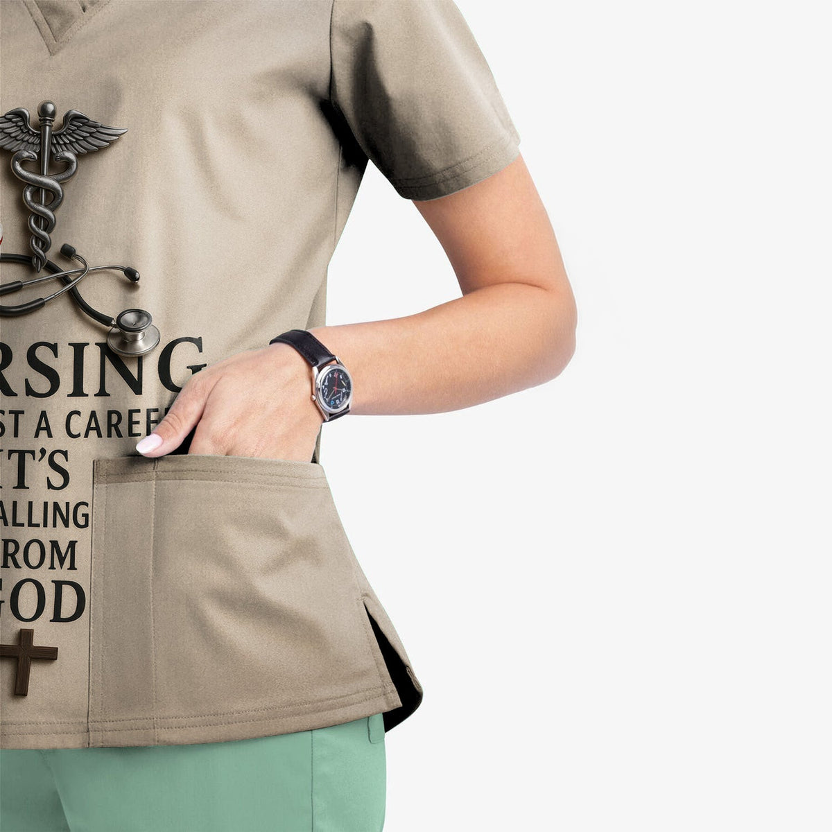 Christian Nurse Scrubs for Women - Faith-Based RN CNA LPN Work Shirt - Nursing Is a Calling from God - Custom Gift Idea for Religious Nurses with Bible Verse Theme