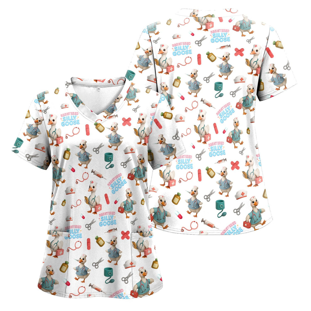 Funny Goose Nurse Scrubs for Women - Registered Silly Goose Top - Cute Medical Uniform for RN CNA LPN