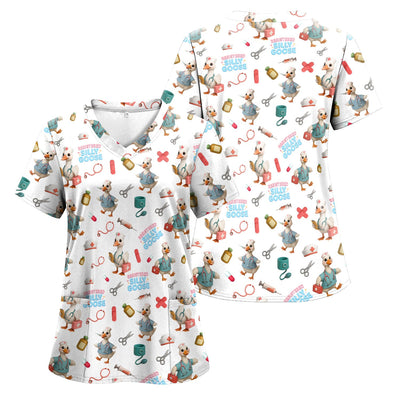 Funny Goose Nurse Scrubs for Women - Registered Silly Goose Top - Cute Medical Uniform for RN CNA LPN