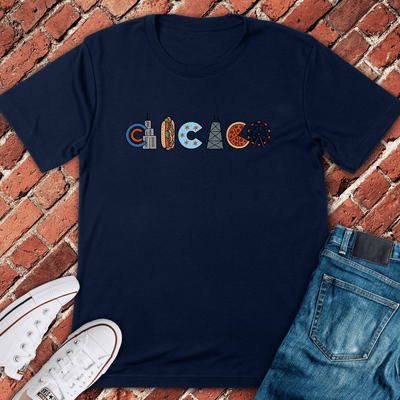 Chicago Icons T-Shirt - Graphic Tee - Gift for Chicago Lovers - Unisex