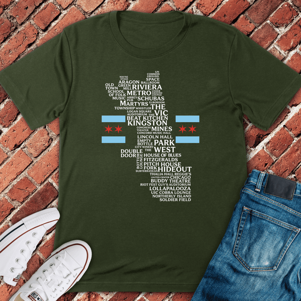 Chi Venue Flag T-Shirt - Graphic Tee - Gift for Chicago Lovers - Unisex