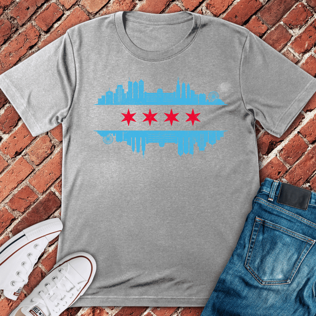 Chicago Skyline Flag T-Shirt - Graphic Tee - Gift for Chicago Lovers - Unisex