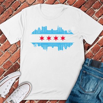 Chicago Skyline Flag T-Shirt - Graphic Tee - Gift for Chicago Lovers - Unisex