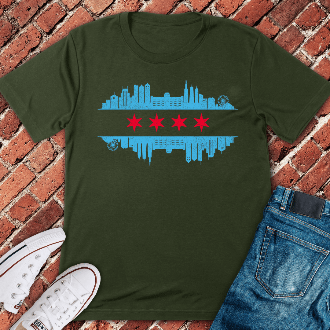 Chicago Skyline Flag T-Shirt - Graphic Tee - Gift for Chicago Lovers - Unisex