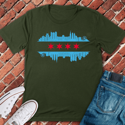 Chicago Skyline Flag T-Shirt - Graphic Tee - Gift for Chicago Lovers - Unisex