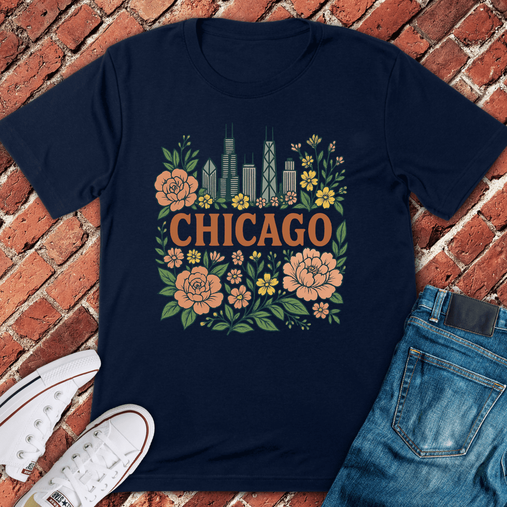 Floral Skyline T-Shirt - Chicago Graphic Tee - Gift for Chicago Lovers - Unisex