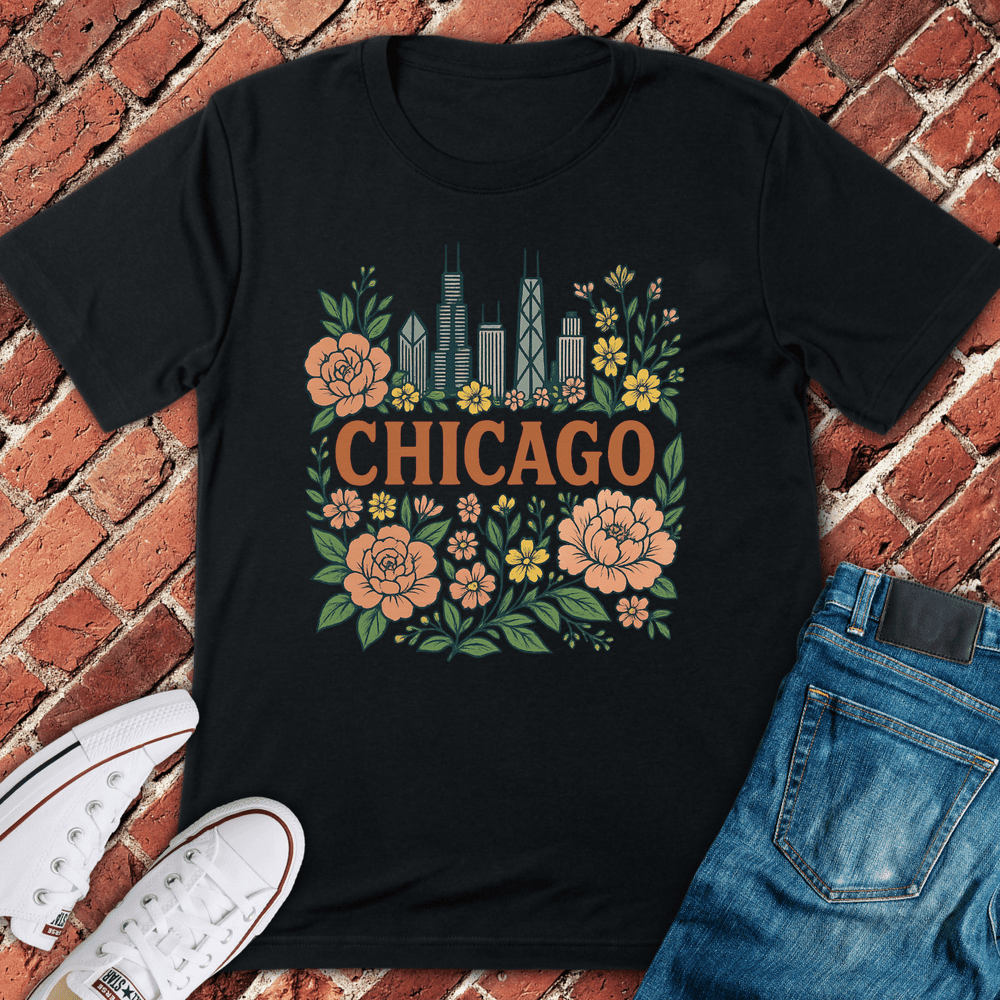 Floral Skyline T-Shirt - Chicago Graphic Tee - Gift for Chicago Lovers - Unisex