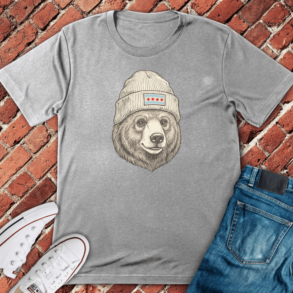 Chi Bear Beanie T-Shirt - Graphic Tee - Gift for Chicago Lovers - Unisex