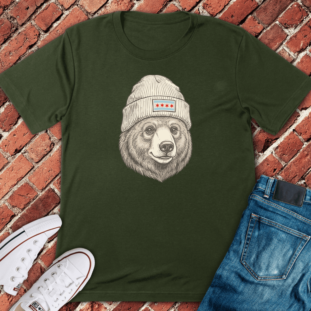 Chi Bear Beanie T-Shirt - Graphic Tee - Gift for Chicago Lovers - Unisex