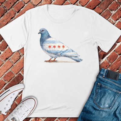 Chi Flag Pigeon T-Shirt - Graphic Tee - Gift for Chicago Lovers - Unisex