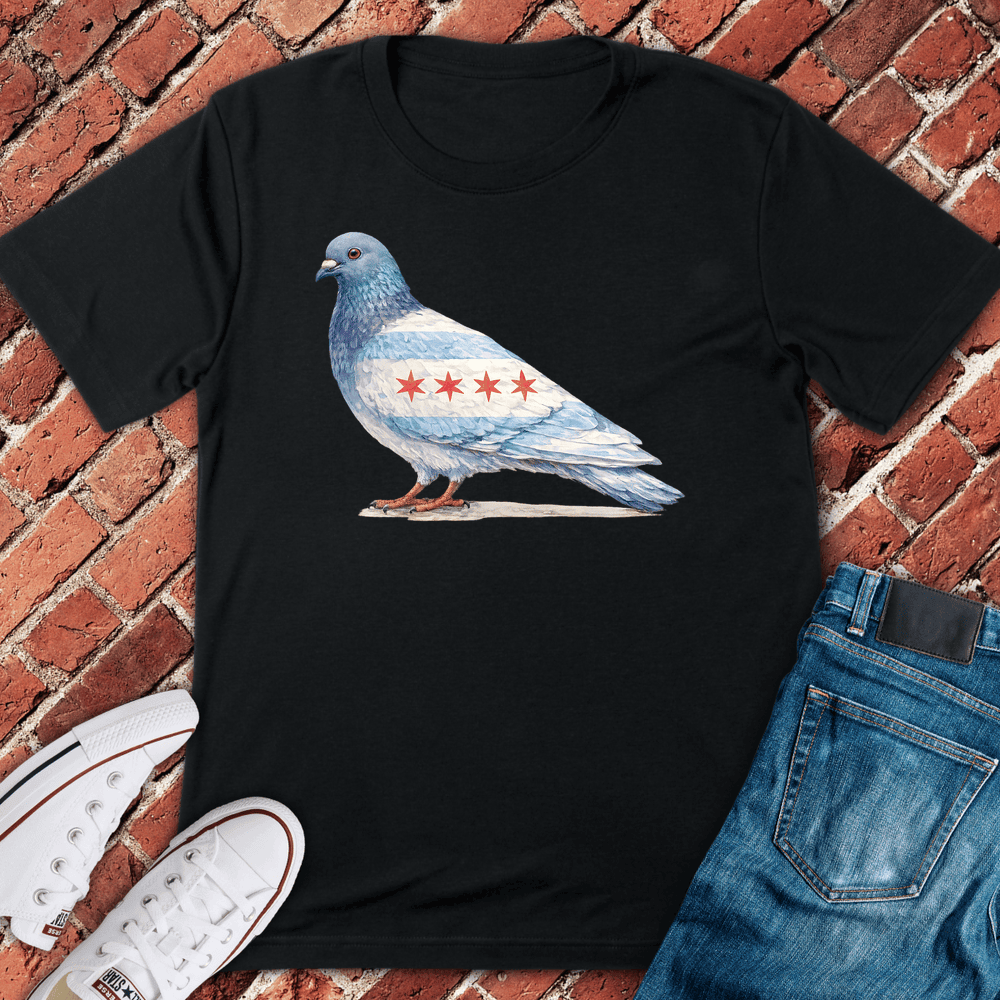 Chi Flag Pigeon T-Shirt - Graphic Tee - Gift for Chicago Lovers - Unisex