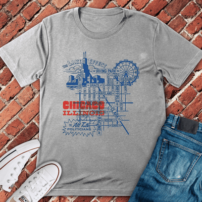 Chicago Blueprint T-Shirt - Graphic Tee - Gift for Chicago Lovers - Unisex