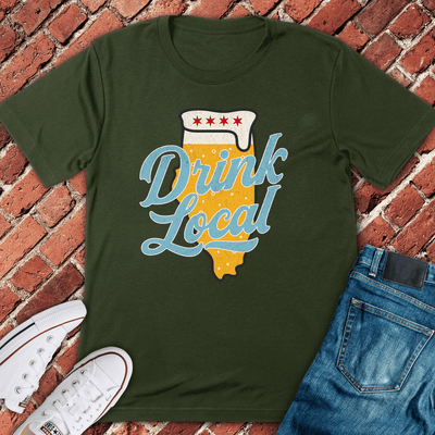 Drink Local Flag T-Shirt - Chicago Graphic Tee - Gift for Chicago Lovers - Unisex