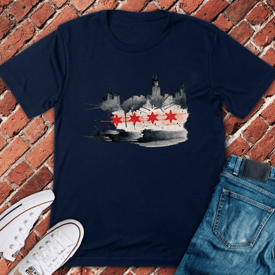 Flag And Fog T-Shirt - Chicago Graphic Tee - Gift for Chicago Lovers - Unisex