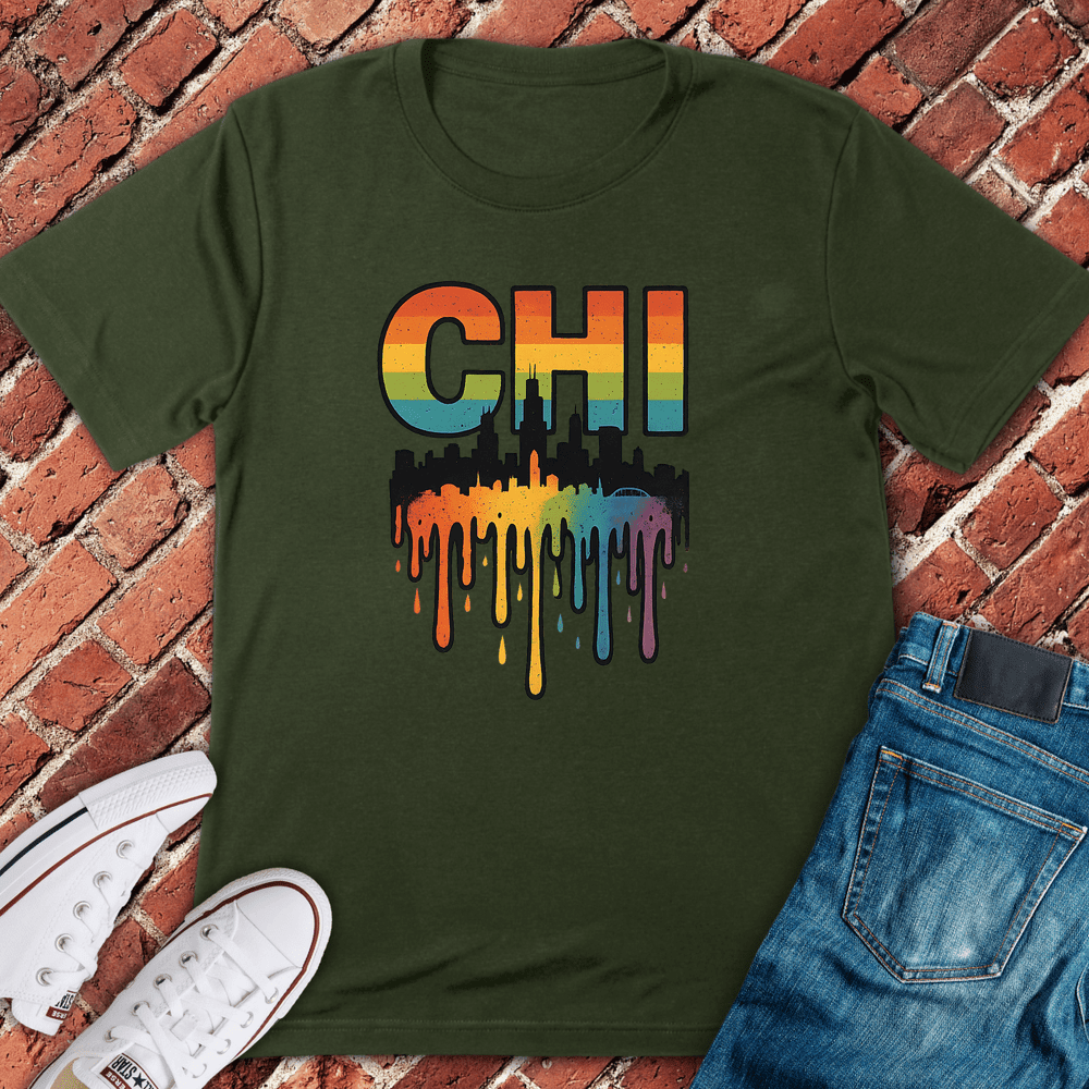 Chi Rainbow Skyline T-Shirt - Graphic Tee - Gift for Chicago Lovers - Unisex