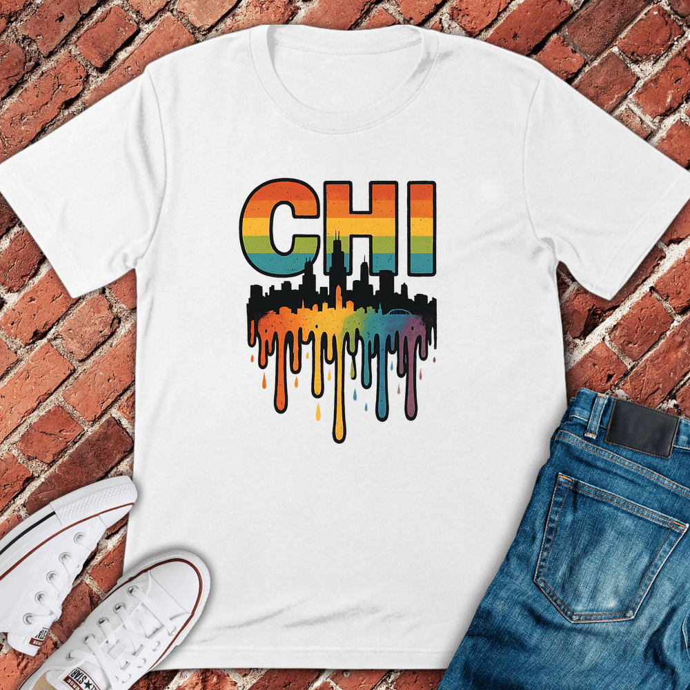 Chi Rainbow Skyline T-Shirt - Graphic Tee - Gift for Chicago Lovers - Unisex