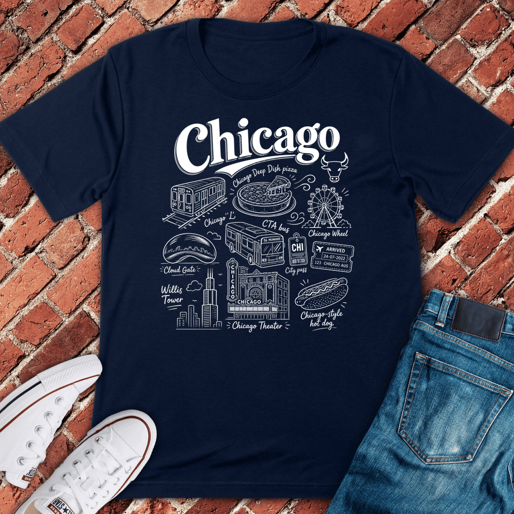 Chicago Doodles T-Shirt - Graphic Tee - Gift for Chicago Lovers - Unisex