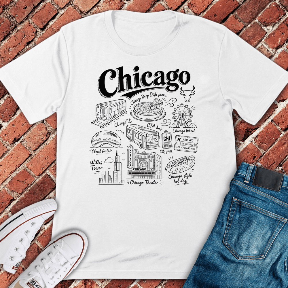 Chicago Doodles T-Shirt - Graphic Tee - Gift for Chicago Lovers - Unisex