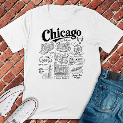 Chicago Doodles T-Shirt - Graphic Tee - Gift for Chicago Lovers - Unisex