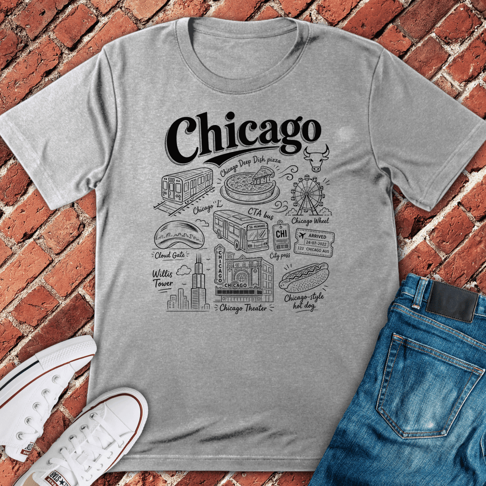 Chicago Doodles T-Shirt - Graphic Tee - Gift for Chicago Lovers - Unisex