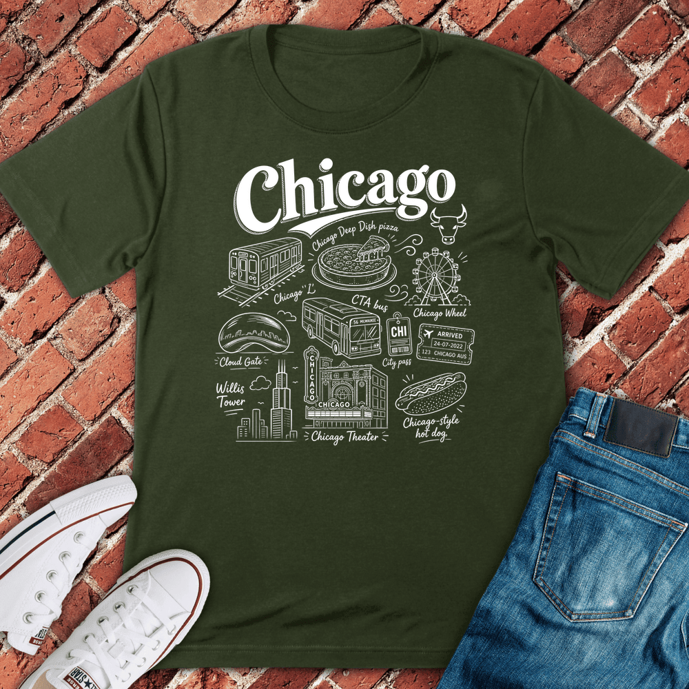 Chicago Doodles T-Shirt - Graphic Tee - Gift for Chicago Lovers - Unisex