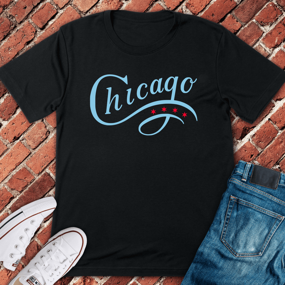 Chicago Script Stars T-Shirt - Graphic Tee - Gift for Chicago Lovers - Unisex