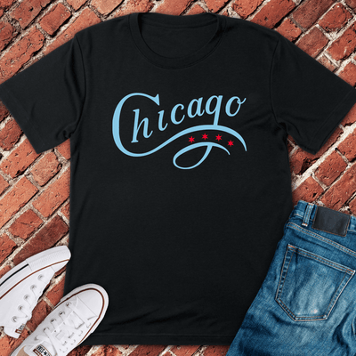 Chicago Script Stars T-Shirt - Graphic Tee - Gift for Chicago Lovers - Unisex
