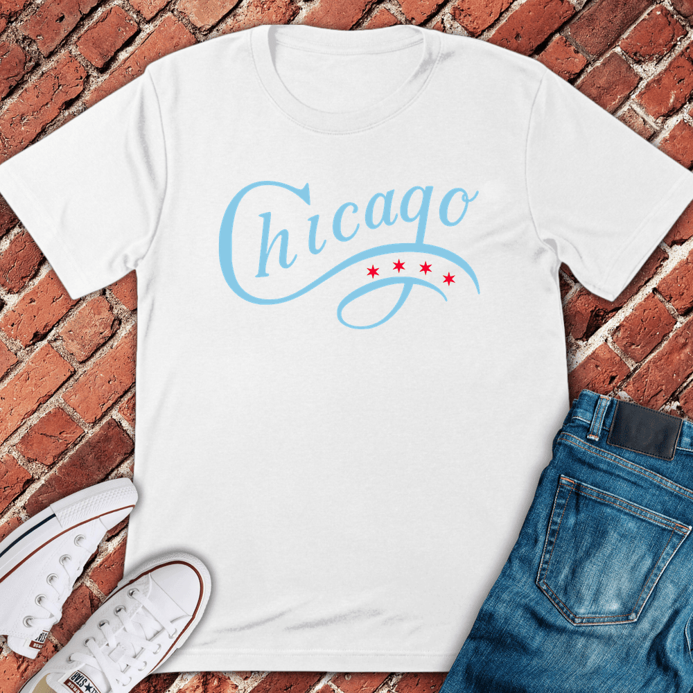 Chicago Script Stars T-Shirt - Graphic Tee - Gift for Chicago Lovers - Unisex