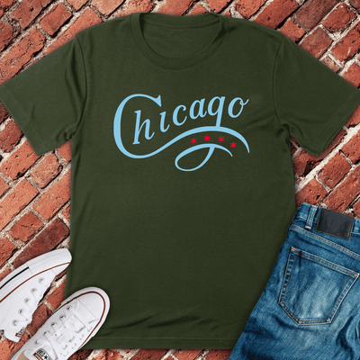 Chicago Script Stars T-Shirt - Graphic Tee - Gift for Chicago Lovers - Unisex