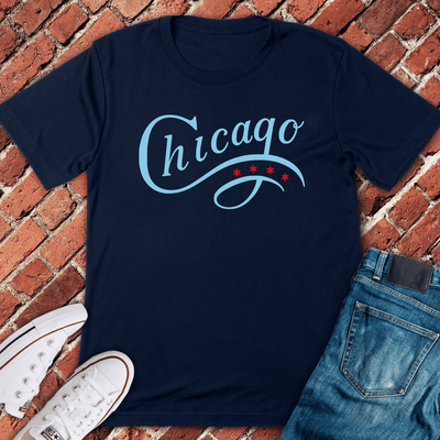 Chicago Script Stars T-Shirt - Graphic Tee - Gift for Chicago Lovers - Unisex