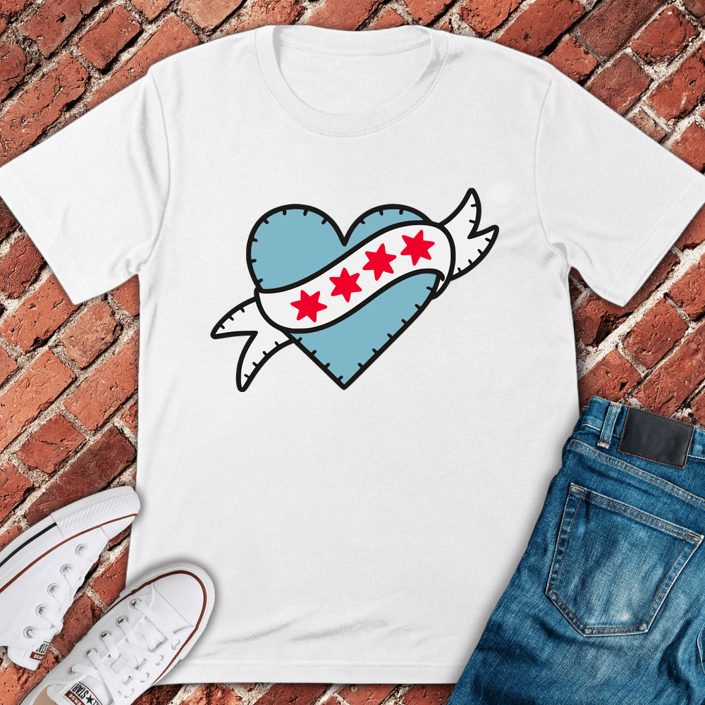 Flag Heart Chicago T-Shirt - Graphic Tee - Gift for Chicago Lovers - Unisex