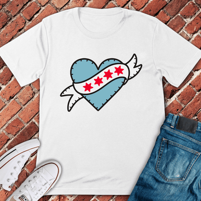 Flag Heart Chicago T-Shirt - Graphic Tee - Gift for Chicago Lovers - Unisex