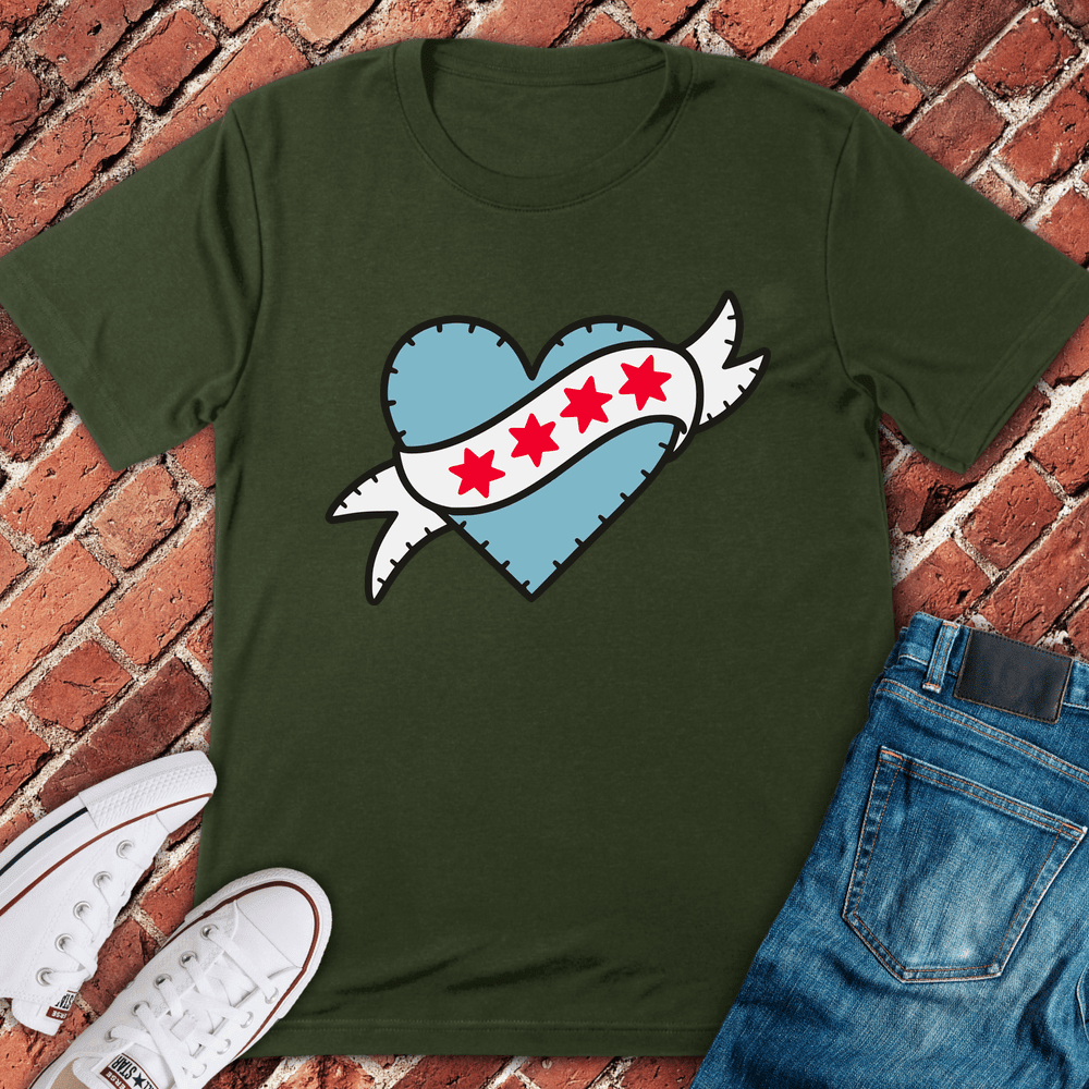 Flag Heart Chicago T-Shirt - Graphic Tee - Gift for Chicago Lovers - Unisex