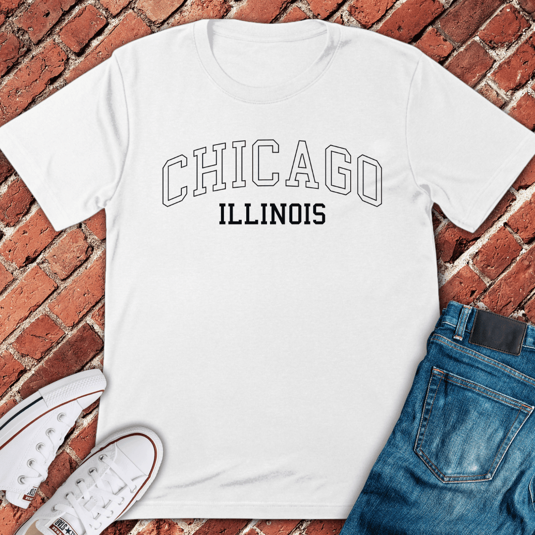 Chicago Varsity Outline T-Shirt - Graphic Tee - Gift for Chicago Lovers - Unisex