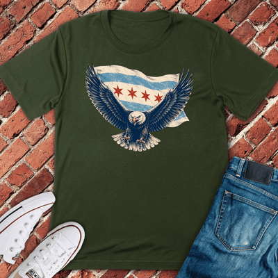 Chi Flag Eagle T-Shirt - Graphic Tee - Gift for Chicago Lovers - Unisex
