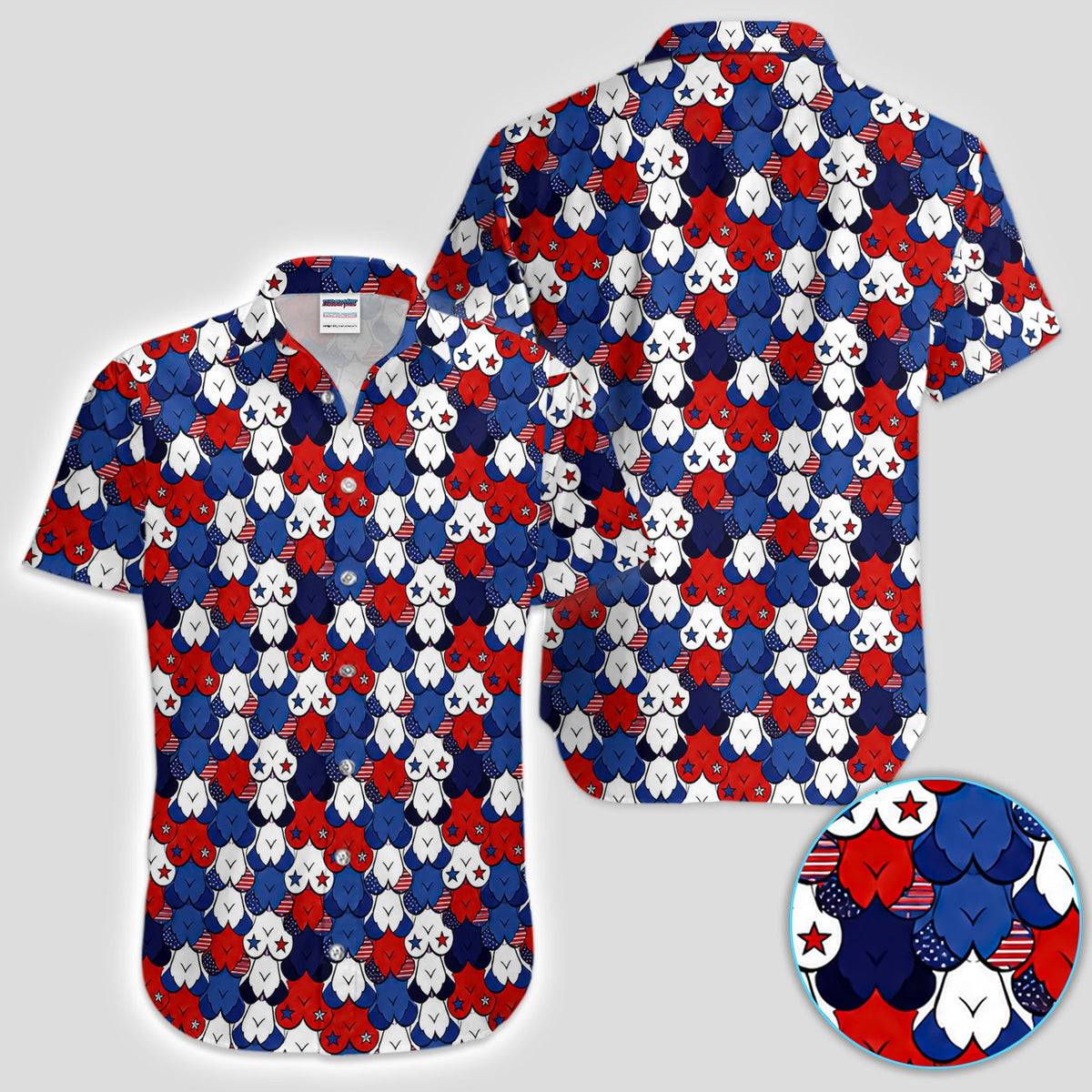 Patriotic Heart Scale Golf Pattern Shirt, Red White Blue Golf Shirt For Men, 4th Of July Gift