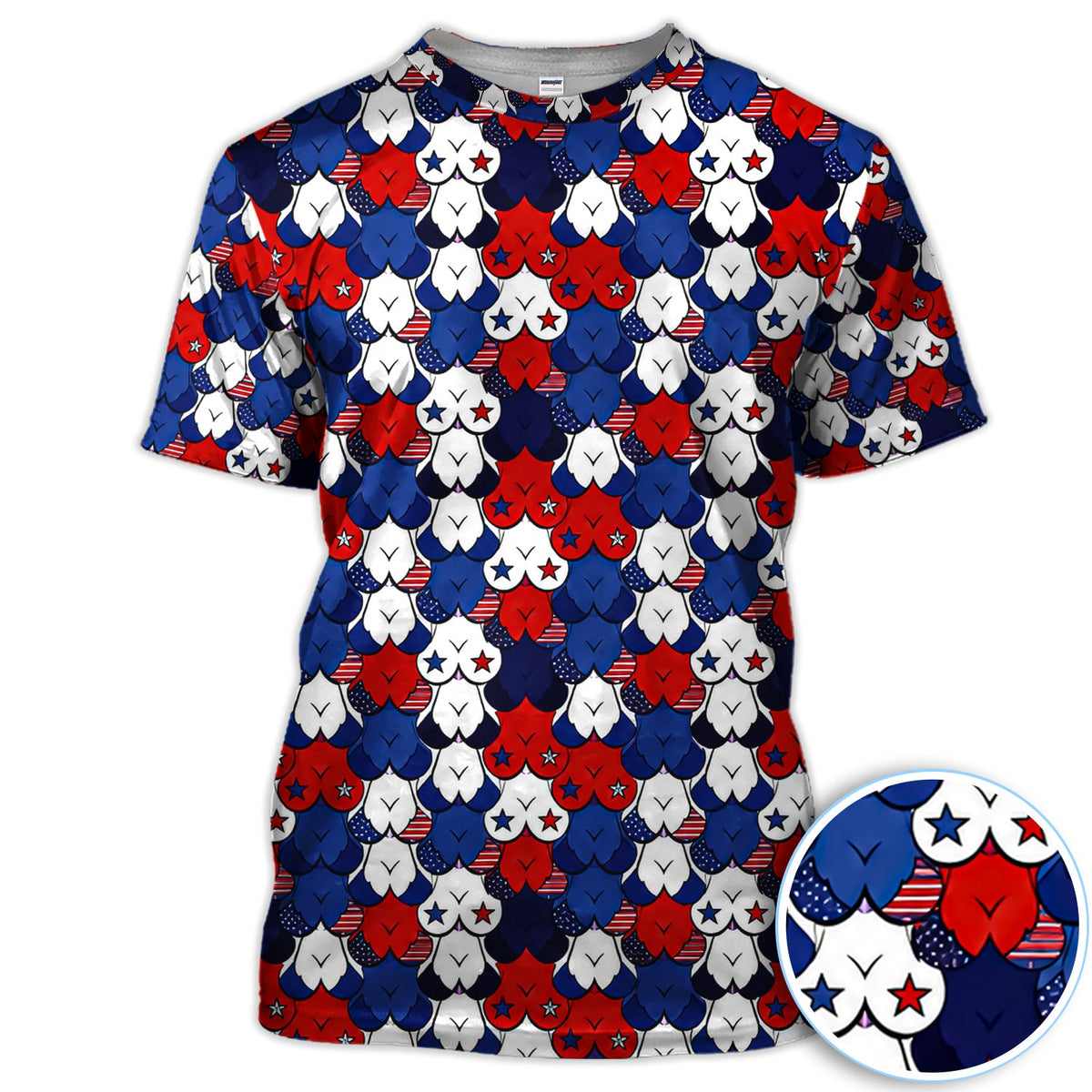 Patriotic Heart Scale Golf Pattern Shirt, Red White Blue Golf Shirt For Men, 4th Of July Gift