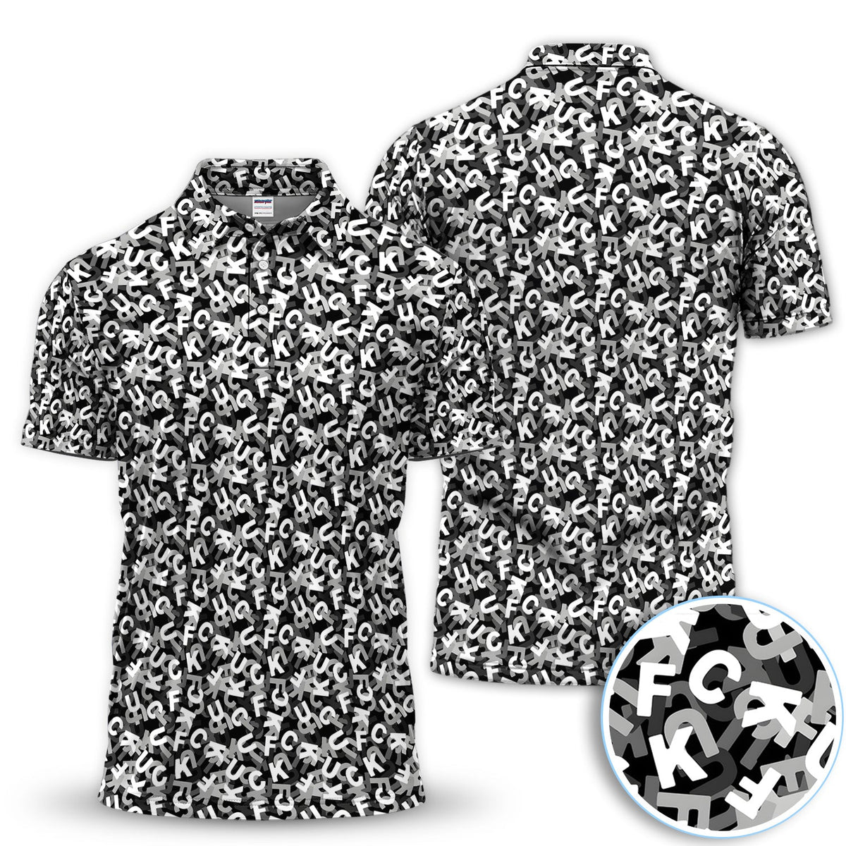 Funny F-Bomb Pattern Polo Shirt for Men – Black and White Profanity Party Polo