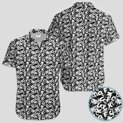 Funny F-Bomb Pattern Polo Shirt for Men – Black and White Profanity Party Polo